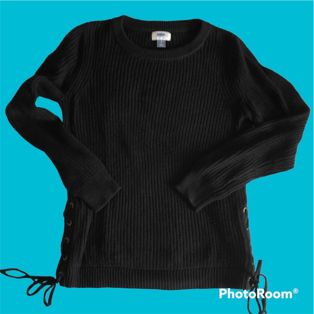 Old Navy Crewneck Sweater side ties Black Small NWOT